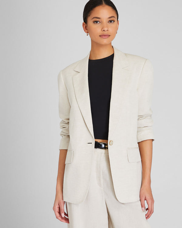 club monaco Relaxed Single Breasted Linen-Blend Blazer Flaxseed