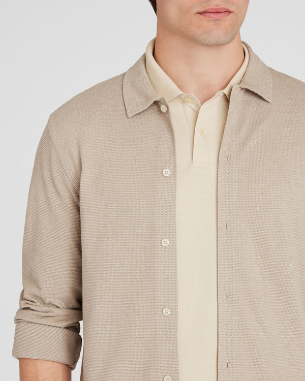 Club Monaco Relaxed Waffle Knit Shirt Light Tan Mix