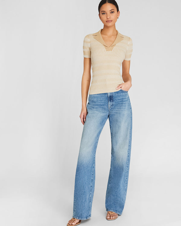 Club Monaco Ribbed Johnny Collar Sweater Tee Beige Mix