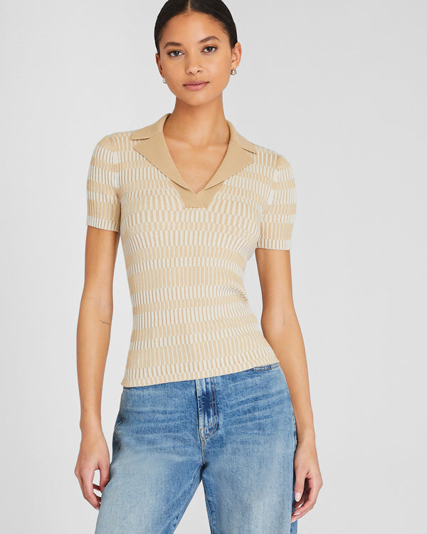 club monaco Ribbed Johnny Collar Sweater Tee Beige Mix