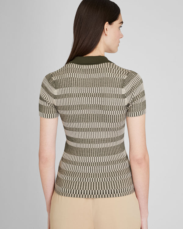 Club Monaco Ribbed Johnny Collar Sweater Tee Green Mix