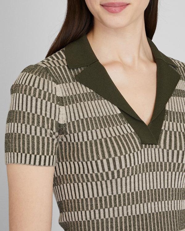 Club Monaco Ribbed Johnny Collar Sweater Tee Green Mix