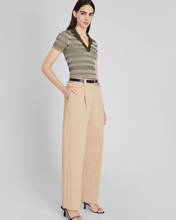 Club Monaco Ribbed Johnny Collar Sweater Tee Green Mix