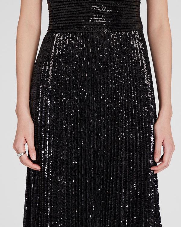 Club Monaco Sequin Pleated Occasion Maxi Dress Black