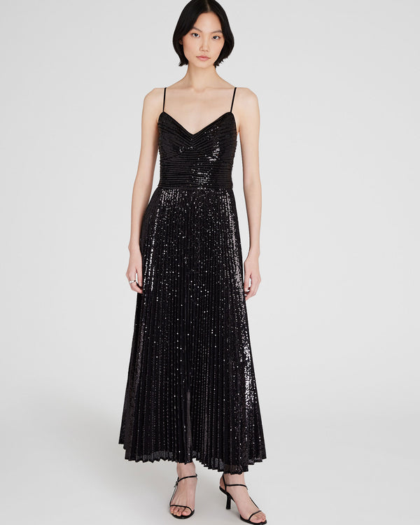 club monaco Sequin Pleated Occasion Maxi Dress Black