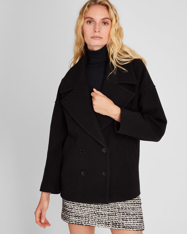 club monaco Short Double-Breasted Relaxed Coat Black