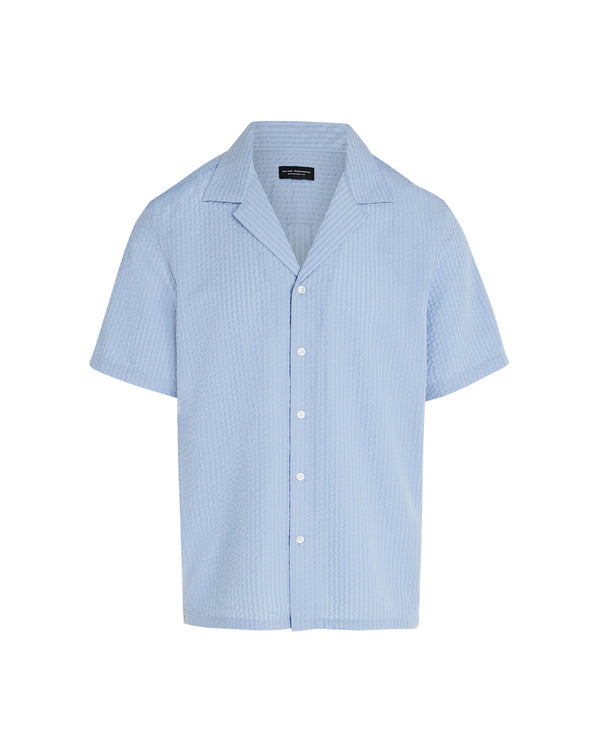 Club Monaco Short Sleeve Camp Collar Seersucker Shirt Blue