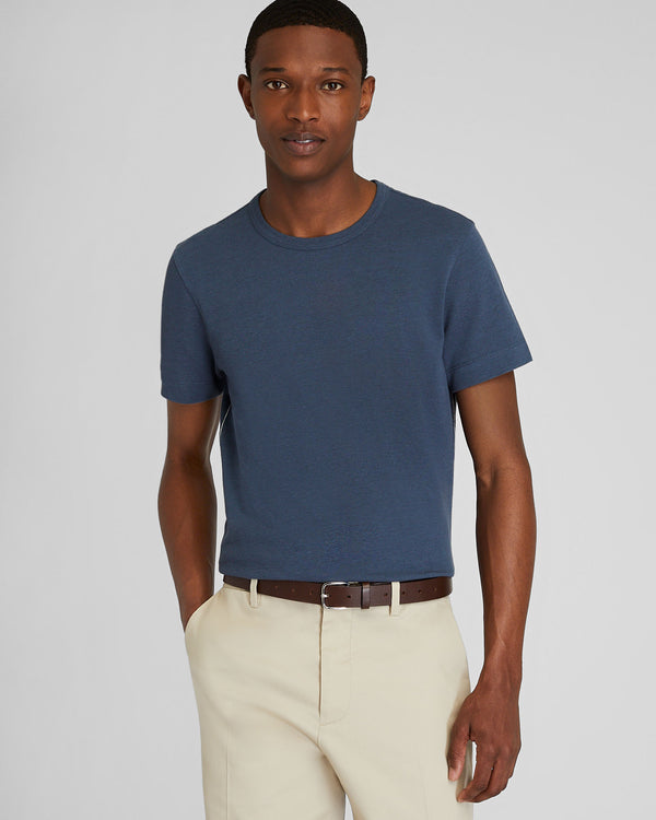 club monaco Short Sleeve Linen-Cotton Piqué Tee Navy