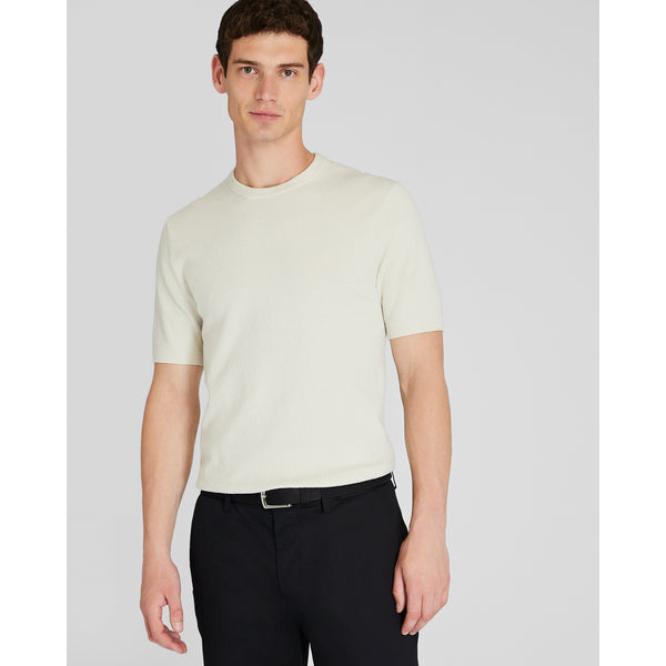club monaco Short Sleeve Micro Bouclé Crew Off White