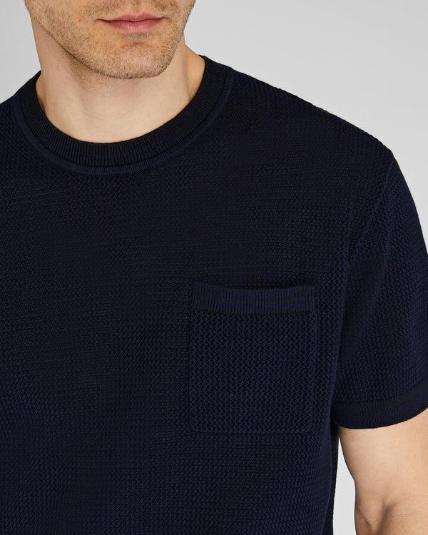 Club Monaco Short-Sleeve Open Stitch Tipped Sweater Dark Navy