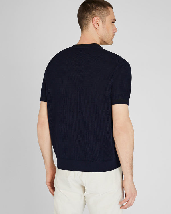 Club Monaco Short-Sleeve Open Stitch Tipped Sweater Dark Navy