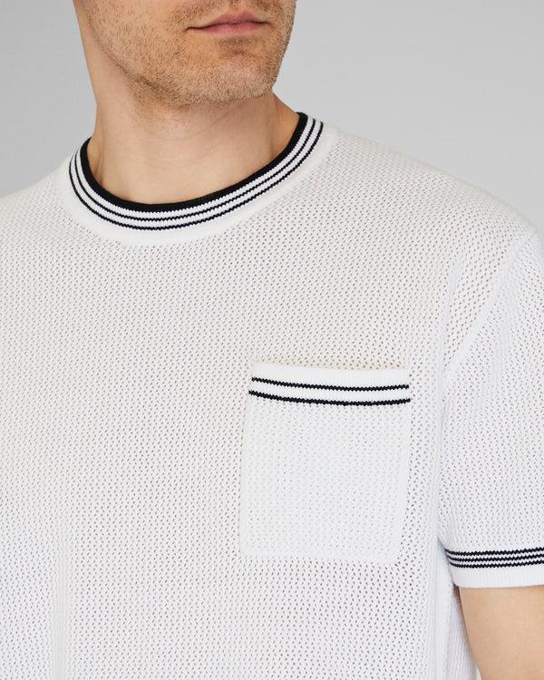 Club Monaco Short-Sleeve Open Stitch Tipped Sweater White