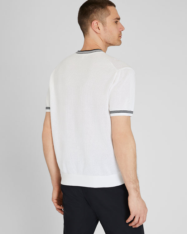 Club Monaco Short-Sleeve Open Stitch Tipped Sweater White