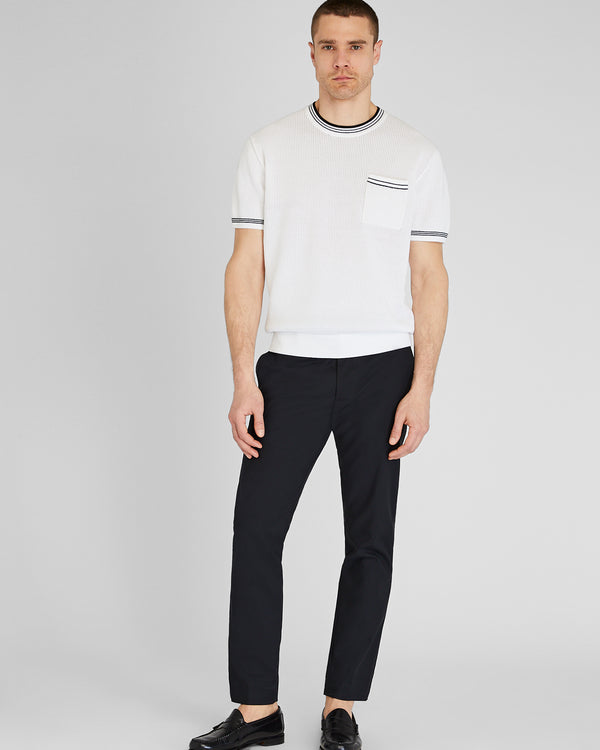 Club Monaco Short-Sleeve Open Stitch Tipped Sweater White