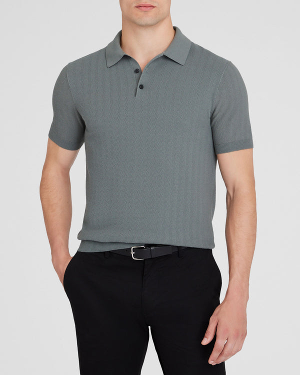 club monaco Short-Sleeve Texture Polo Sweater Olive