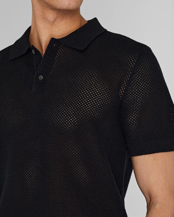 Club Monaco Short-Sleeve Textured Sweater Polo Black