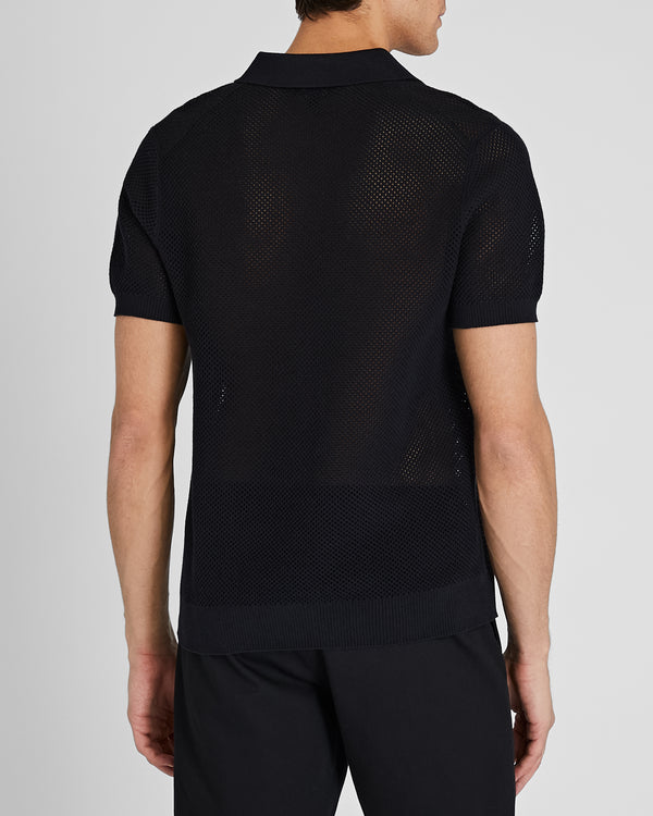 Club Monaco Short-Sleeve Textured Sweater Polo Black
