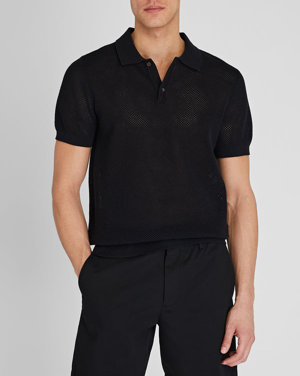 club monaco Short-Sleeve Textured Sweater Polo Black