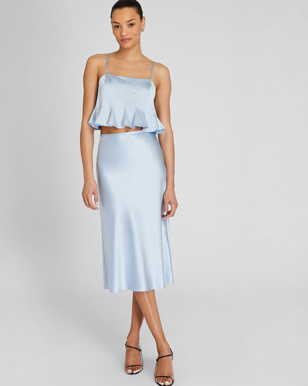 Club Monaco Silk Charmeuse Cropped Flounce Tank Blue