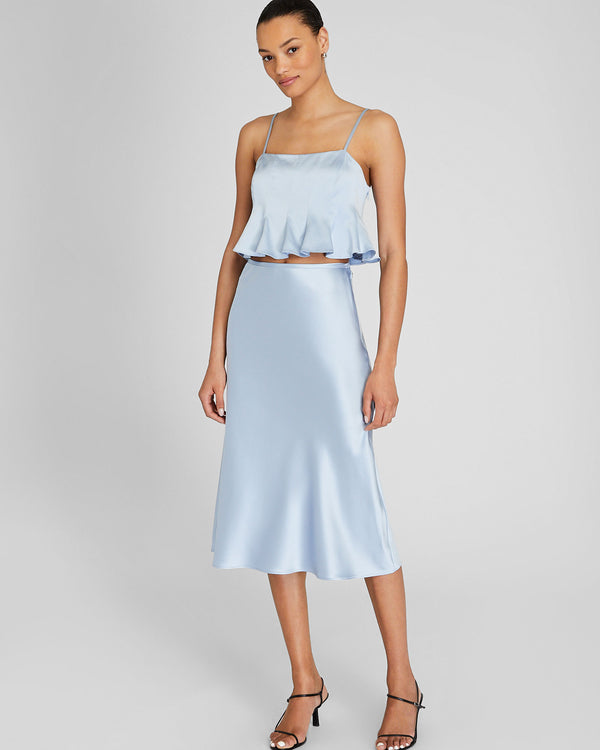 Club Monaco Silk Charmeuse Cropped Flounce Tank Blue