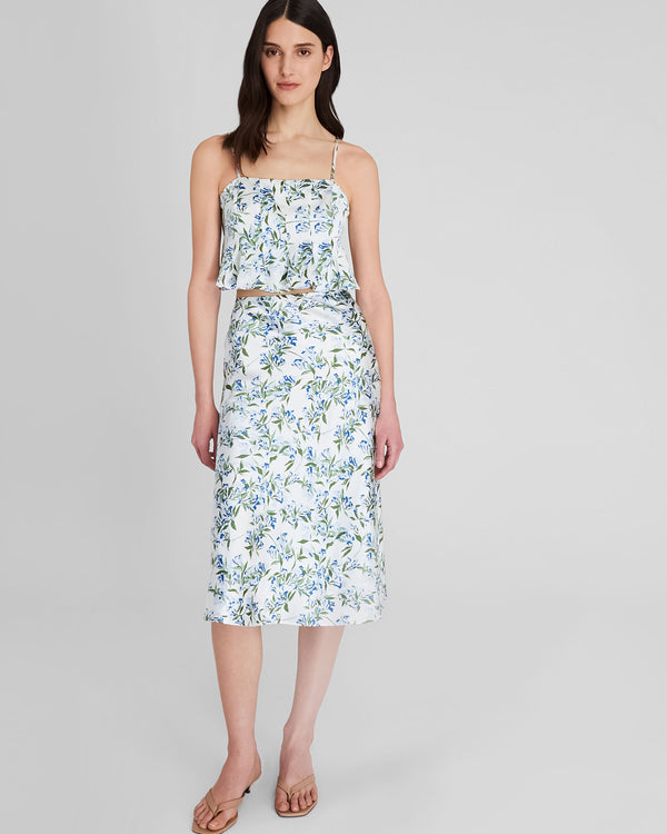 Club Monaco Silk Charmeuse Cropped Flounce Tank Blue Print