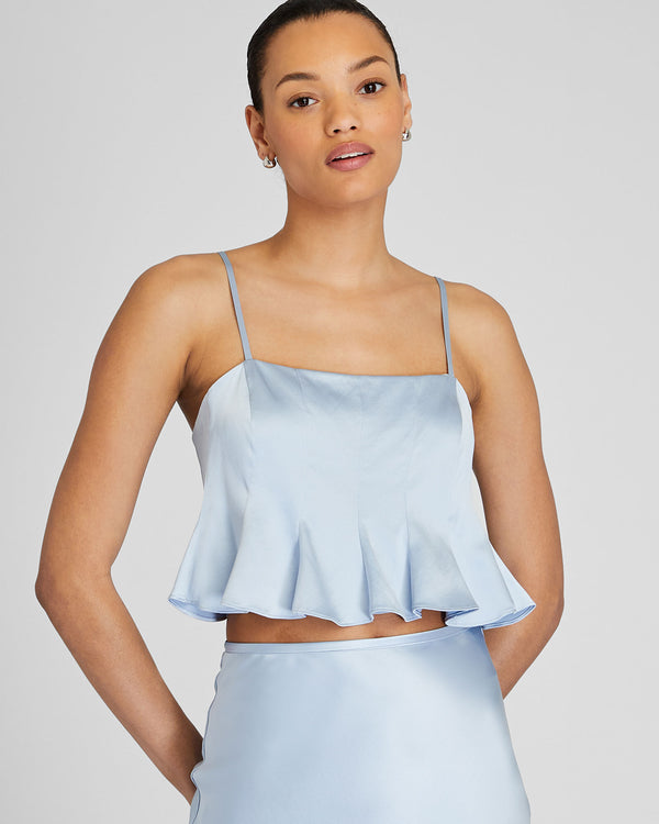 club monaco Silk Charmeuse Cropped Flounce Tank Blue
