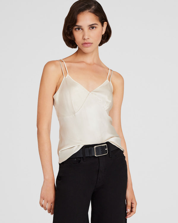 club monaco Silk Charmeuse Double-Neckline Cami Birch