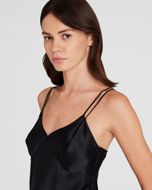 Club Monaco Silk Charmeuse Double-Neckline Cami Black