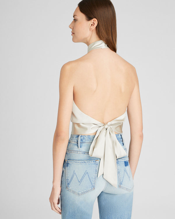 Club Monaco Silk Charmeuse Tie Halter Top Champagne
