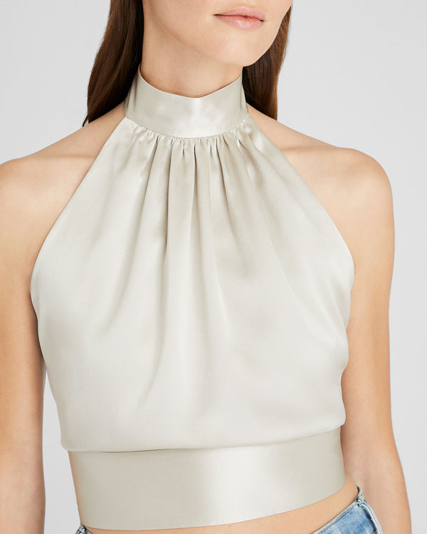 Club Monaco Silk Charmeuse Tie Halter Top Champagne