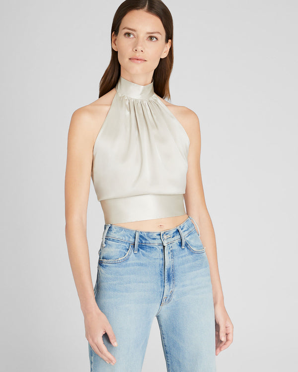 club monaco Silk Charmeuse Tie Halter Top Champagne