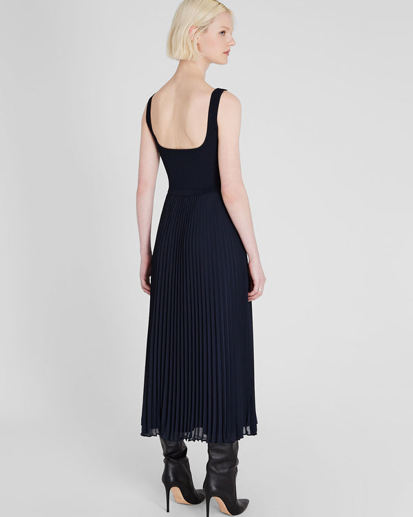 Club Monaco Sleeveless Knit Pleated Maxi Dress Navy