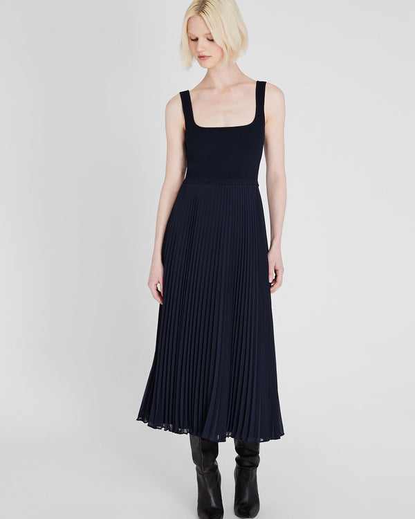 Club Monaco Sleeveless Knit Pleated Maxi Dress Navy