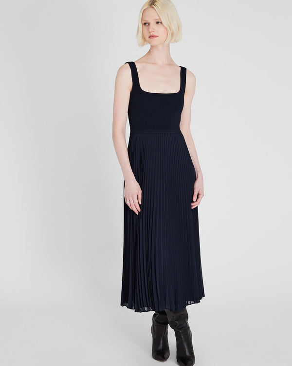 club monaco Sleeveless Knit Pleated Maxi Dress Navy