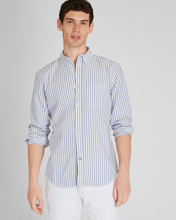 club monaco Slim Lightweight Oxford Shirt Blue Stripe
