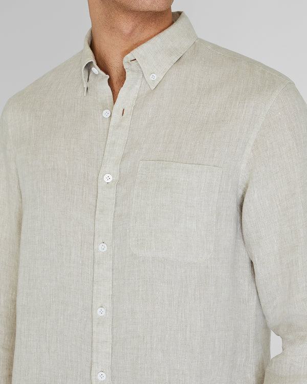 Club Monaco Slim Long-Sleeve Button-Down Linen Shirt Beige Mix