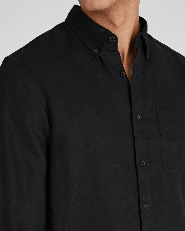Club Monaco Slim Long-Sleeve Button-Down Linen Shirt Black