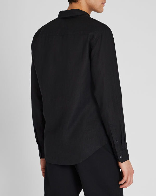 Club Monaco Slim Long-Sleeve Button-Down Linen Shirt Black