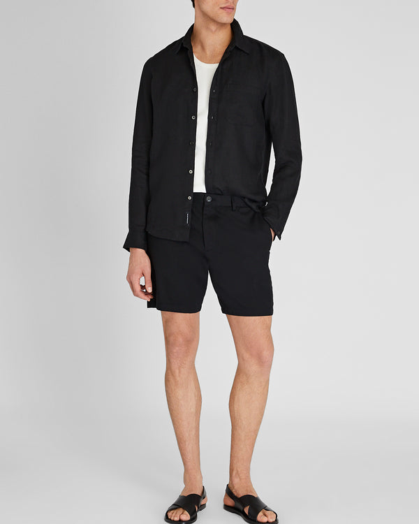 Club Monaco Slim Long-Sleeve Button-Down Linen Shirt Black