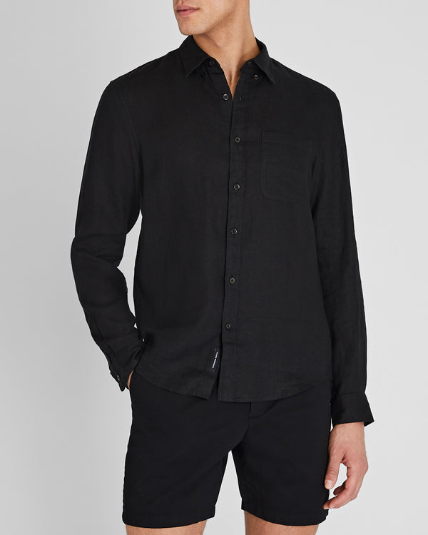 club monaco Slim Long-Sleeve Button-Down Linen Shirt Black