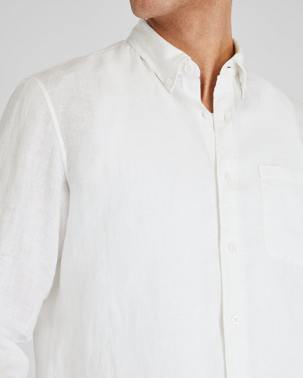 Club Monaco Slim Long-Sleeve Button-Down Linen Shirt White