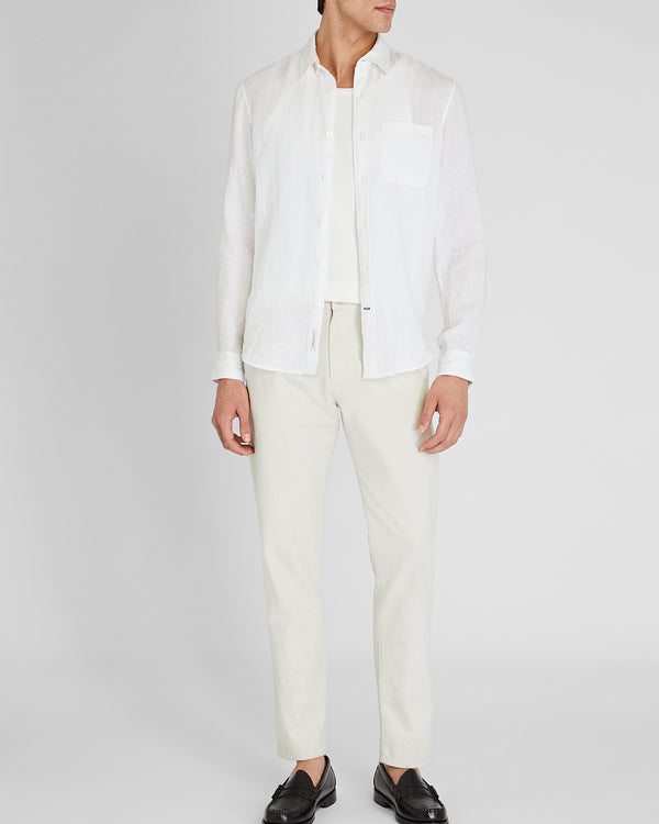 Club Monaco Slim Long-Sleeve Button-Down Linen Shirt White