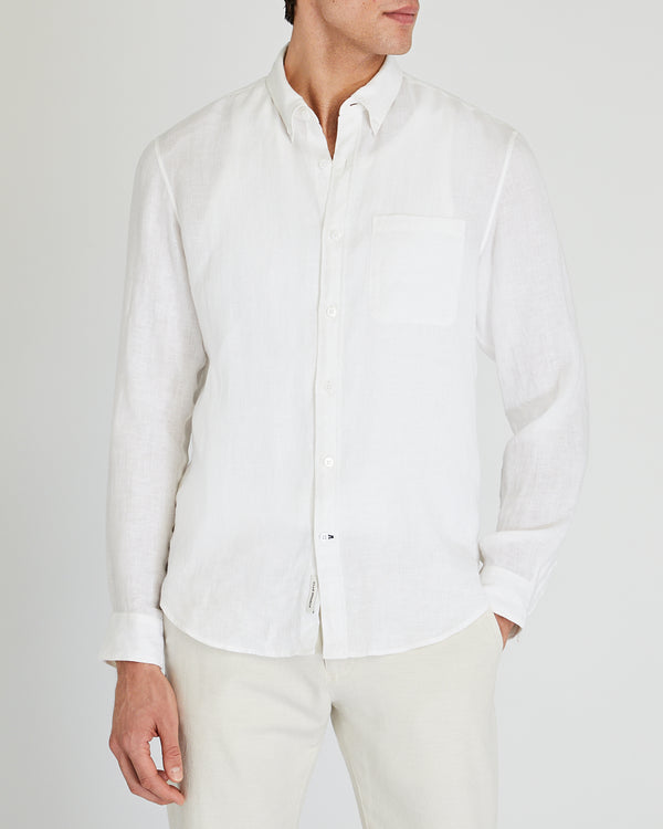 club monaco Slim Long-Sleeve Button-Down Linen Shirt White