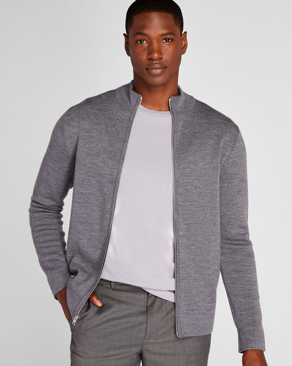 club monaco Soft Doubleface Full Zip Sweater Charcoal