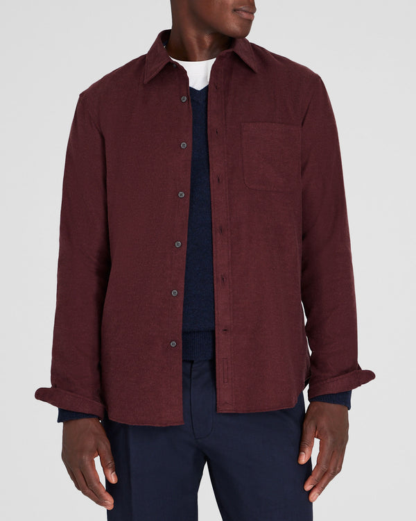 club monaco Solid Lightweight Flannel Shirt Burgundy