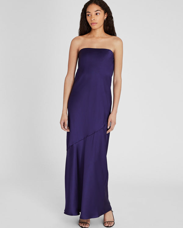 Club Monaco Strapless Silk Charmeuse Maxi Dress Dark Purple