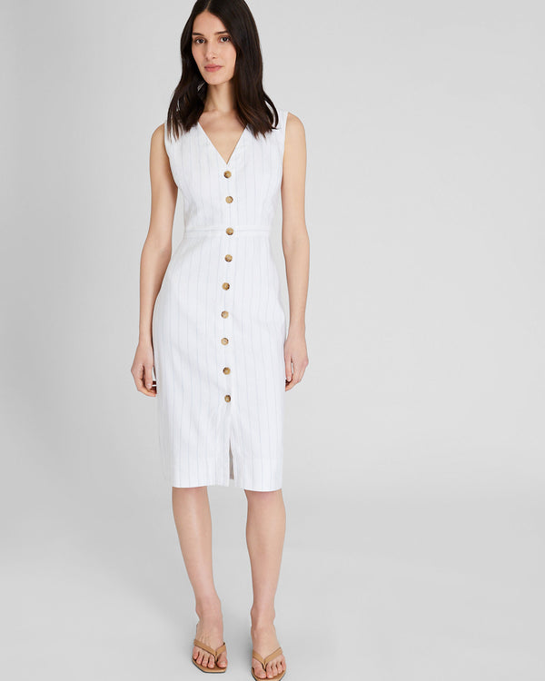 Club Monaco Striped Button Front Pencil Dress Blue Stripe