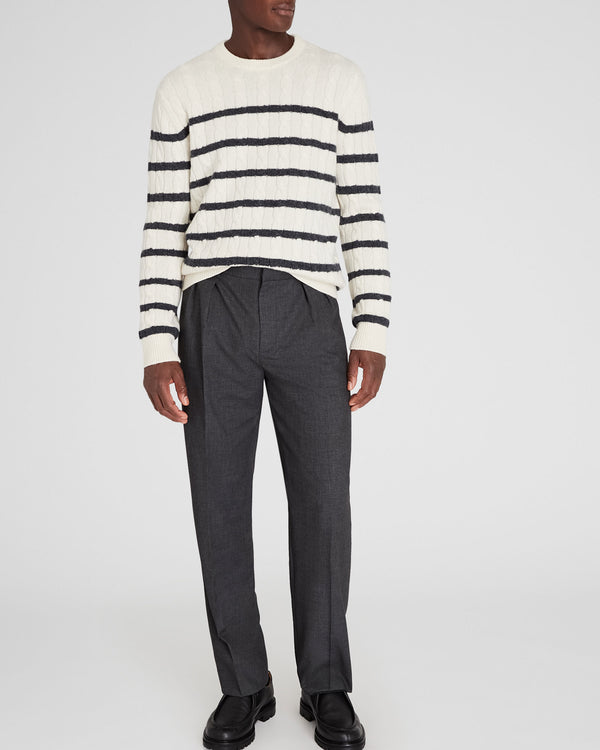 Club Monaco Striped Cashmere Cable-Knit Crewneck Ivory