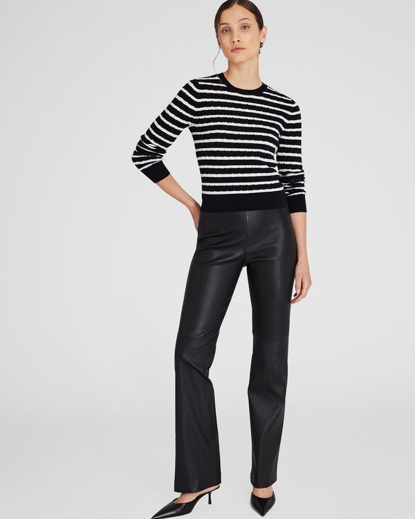 Club Monaco Striped Cashmere Mini-Cable Crewneck White