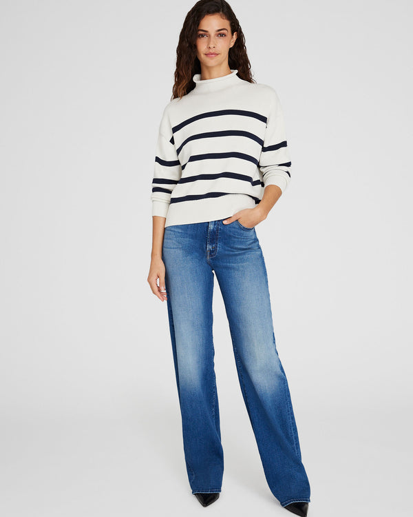Club Monaco Striped Nautical Mockneck Sweater Navy Stripe